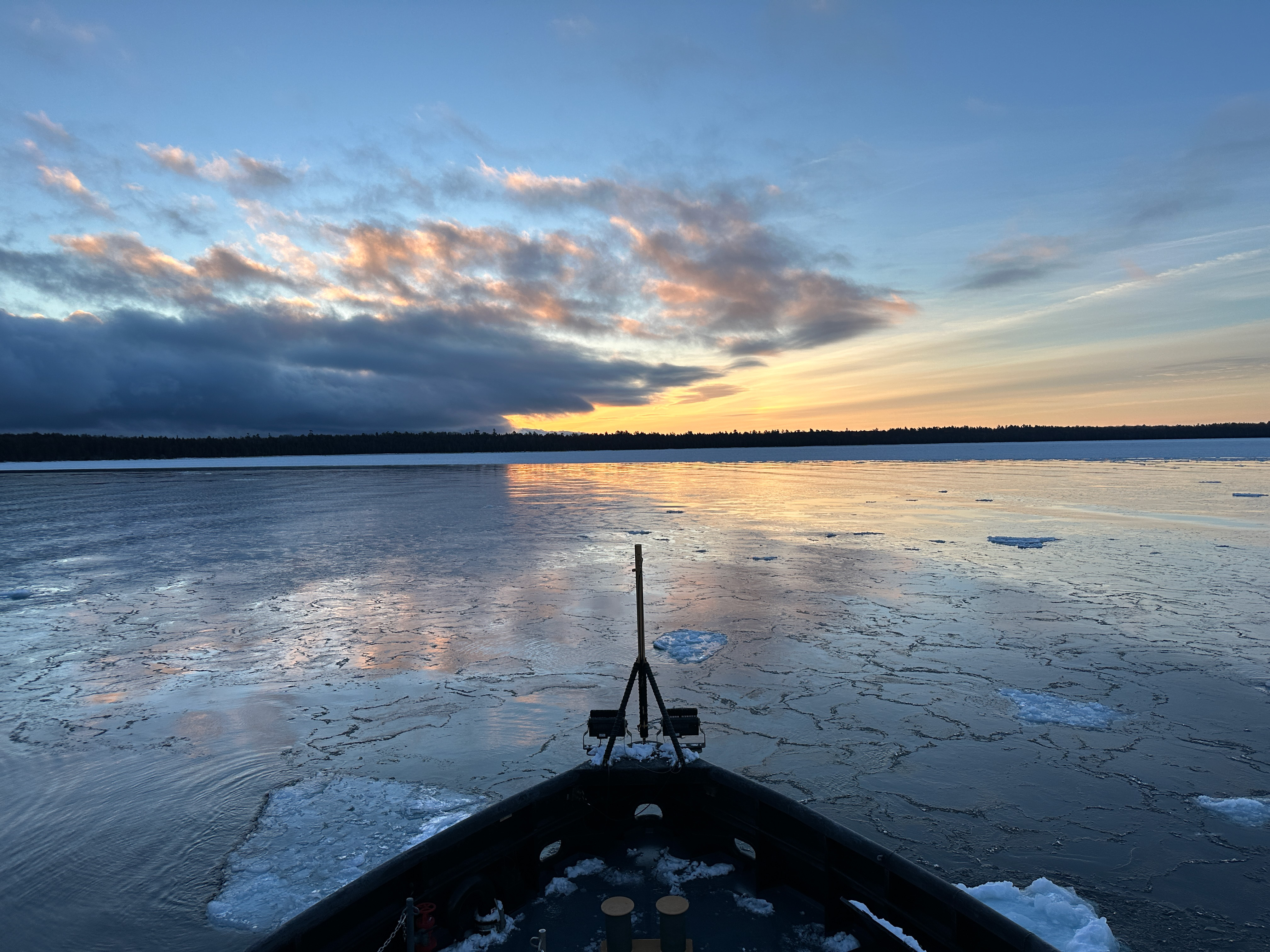 The scenery of ice cover and landscape in Michigan’s Upper Peninsula makes for a picturesque coffee break on the bridge. (U.S. Coast Guard photo by Lt. Michael Overstreet) The scenery of ice cover and landscape in Michigan’s Upper Peninsula makes for a picturesque coffee break on the bridge. (U.S. Coast Guard photo by Lt. Michael Overstreet)